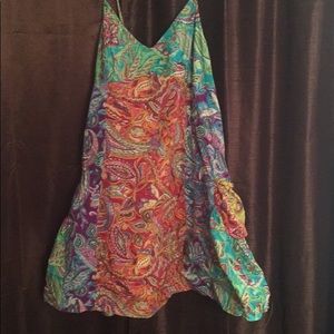 Spaghettini strap rainbow colored patterned dress